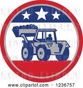 Vector Clip Art of Retro Bobcat Digger Machine in a Patriotic American Circle by Patrimonio