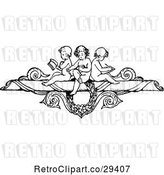 Vector Clip Art of Retro Border of Cherubs Reading and Writing by Prawny Vintage