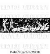Vector Clip Art of Retro Border of Geese and People by Prawny Vintage