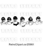 Vector Clip Art of Retro Border of Masked Women by Prawny Vintage