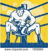 Vector Clip Art of Retro Boxer Sitting on a Stool in the Ring by Patrimonio
