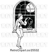 Vector Clip Art of Retro Boy Blowing Bubbles by a Window by Prawny Vintage