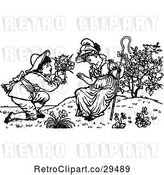 Vector Clip Art of Retro Boy Offering Flowers to a Girl by Prawny Vintage