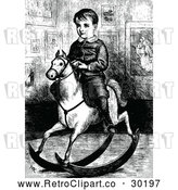 Vector Clip Art of Retro Boy on a Rocking Horse by Prawny Vintage