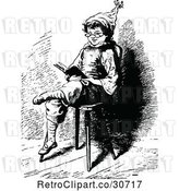Vector Clip Art of Retro Boy Sitting and Reading by Prawny Vintage