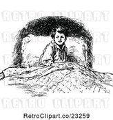 Vector Clip Art of Retro Boy Sitting up in Bed by Prawny Vintage