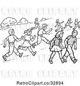 Vector Clip Art of Retro Boys and Girls Running and Walking in a Park in by Picsburg