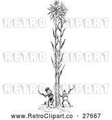 Vector Clip Art of Retro Boys Chopping down Bamboo by Prawny Vintage