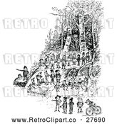 Vector Clip Art of Retro Boys Playing in the Woods by Prawny Vintage