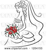 Vector Clip Art of Retro Bride with Red Flowers by Vector Tradition SM
