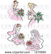 Vector Clip Art of Retro Brides in Pink Dresses by Vector Tradition SM