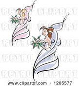 Vector Clip Art of Retro Brides with Flowers and Wedding Gowns by Vector Tradition SM
