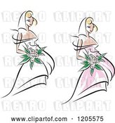 Vector Clip Art of Retro Brides with Flowers and Wedding Gowns by Vector Tradition SM