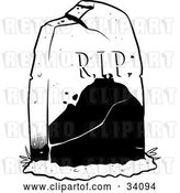 Vector Clip Art of Retro Broken and Cracked Tombstone in a Cemetery by Lawrence Christmas Illustration