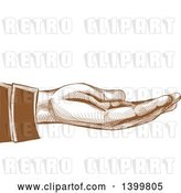 Vector Clip Art of Retro Brown Engraved Hand Held out by BNP Design Studio
