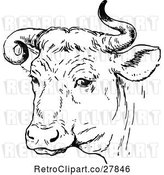 Vector Clip Art of Retro Bull with Curly Horns by Prawny Vintage