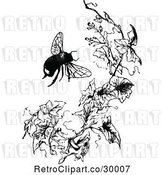 Vector Clip Art of Retro Bumble Bee and Branch by Prawny Vintage