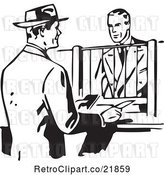 Vector Clip Art of Retro Business Man Talking to a Bank Teller by BestVector