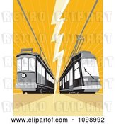 Vector Clip Art of Retro Cable Street Car Trams with an Electrical Bolt on Orange by Patrimonio