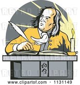 Vector Clip Art of Retro Cartoon Benjamin Franklin Writing at a Desk by Patrimonio