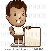 Vector Clip Art of Retro Cartoon Black Boy in Shorts, with a Blank Sign by Cory Thoman