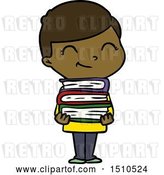 Vector Clip Art of Retro Cartoon Boy with Books Smiling by Lineartestpilot