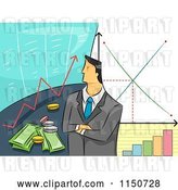 Vector Clip Art of Retro Cartoon Business Man with Stock Graphs and Financial Charts by BNP Design Studio