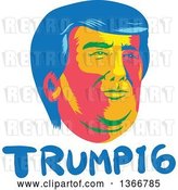 Vector Clip Art of Retro Cartoon Donald Trump Portrait over Text by Patrimonio