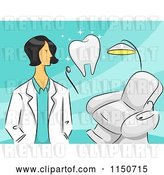 Vector Clip Art of Retro Cartoon Female Dentist with a Tooth and Chair by BNP Design Studio