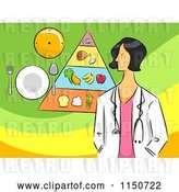 Vector Clip Art of Retro Cartoon Female Nutritionist with a Food Pyramid by BNP Design Studio