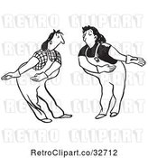 Vector Clip Art of Retro Cartoon Female Workers Bowing and Permitting the Other to Proceed by Picsburg