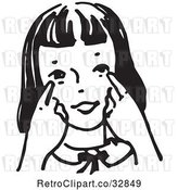 Vector Clip Art of Retro Cartoon Girl Pointing to Her Eyes by Picsburg