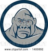 Vector Clip Art of Retro Cartoon Gorilla Face in a Blue and White Circle by Patrimonio