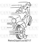 Vector Clip Art of Retro Cartoon Guy Hanging out His Car Window to Find Blown out Tires by Picsburg