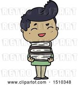Vector Clip Art of Retro Cartoon Guy Laughing Holding Books by Lineartestpilot