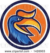 Vector Clip Art of Retro Cartoon Hornbill or Bucerotidae Bird Mascot in a Blue White and Orange Circle by Patrimonio