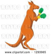 Vector Clip Art of Retro Cartoon Kangaroo in Boxing Gloves, with a Blue Outline by Patrimonio