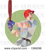 Vector Clip Art of Retro Cartoon Low Polygon Style Style Baseball Player Batting in a Green Circle by Patrimonio