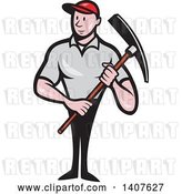 Vector Clip Art of Retro Cartoon Male Construction Worker Holding a Pickaxe by Patrimonio