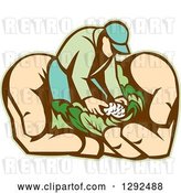 Vector Clip Art of Retro Cartoon Male Gardener with Vegetables in Giant Hands by Patrimonio