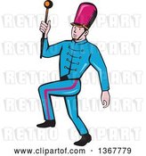 Vector Clip Art of Retro Cartoon Male Marching Band Leader Holding a Baton by Patrimonio