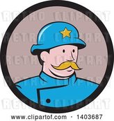 Vector Clip Art of Retro Cartoon New York Police Guy with a Mustache, in a Circle by Patrimonio