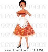 Vector Clip Art of Retro Cartoon Pretty Black Black Lady an Apron and Polka Dot Dress, Holding a Cake by Pushkin
