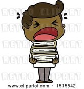 Vector Clip Art of Retro Cartoon Shouting Guy with Stack of Books by Lineartestpilot