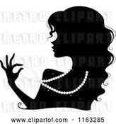 Vector Clip Art of Retro Cartoon Silhouetted Lady Wearing a Pearl Necklace by BNP Design Studio