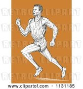 Vector Clip Art of Retro Cartoon Sketched Male Runner over Orange by Patrimonio