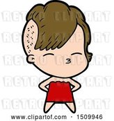 Vector Clip Art of Retro Cartoon Squinting Girl in Dress by Lineartestpilot