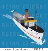 Vector Clip Art of Retro Cartoon Steam Ship at Sea by Patrimonio