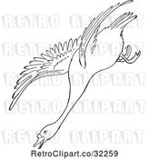 Vector Clip Art of Retro Cartoon Swan Descending in Flight Line Drawing by Picsburg