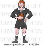 Vector Clip Art of Retro Cartoon White Male Rugby Player Holding the Ball by Patrimonio